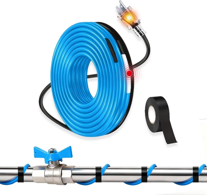 Methuker 24Ft 120V Heat Cable for Pipes Freeze Protection,Self-Regulating Heating Tape for Water Pipes on Metal and Plastic Pipes, Frost Protection for RV, Drain, Sewer,Keeps Water Flowing at -40°F - Image 1